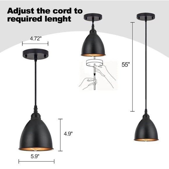 3 Pack Industrial Farmhouse Ceiling Hanging Pendant Light Fixtures Black Gold - Picture 8 of 14
